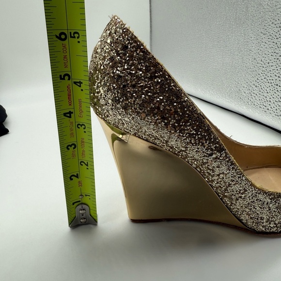 Jimmy  Choo Baxen Woven Metallic Peep Toe Wedge Heels Gold Glitter Size 38 - Picture 16 of 16